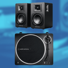 Load image into Gallery viewer, Vinyl Starter Kit – Audio Technica LP70XBT Silver Turntable &amp; AT - SP3X Studio Speakers Bundle - Bondi Records
