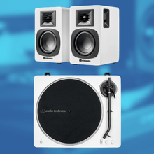 Load image into Gallery viewer, Vinyl Starter Kit – Audio Technica LP70XBT White Turntable &amp; AT - SP3X Studio Speakers Bundle - Bondi Records
