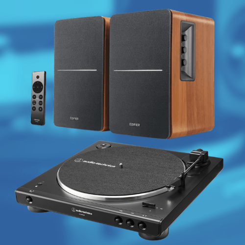 Vinyl Starter Kit – Audio Technica Turntable & Brown Edifier Studio Speakers Bundle - Bondi Records